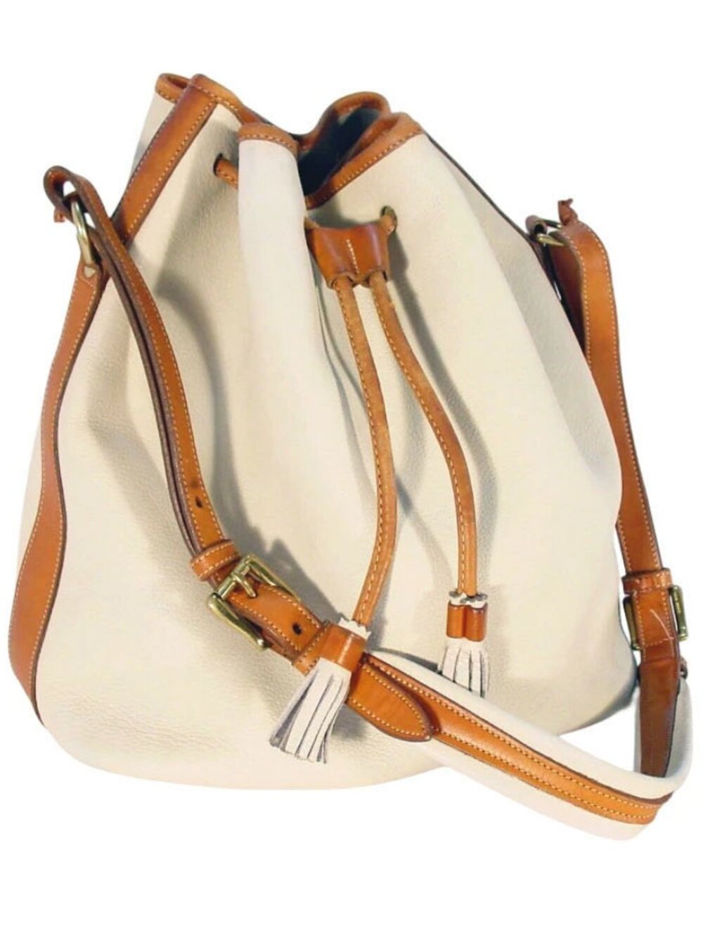 DOONEY & BOURKE 80's Vintage AWL Cream Leather Drawstring Bucket Shoulder Bag